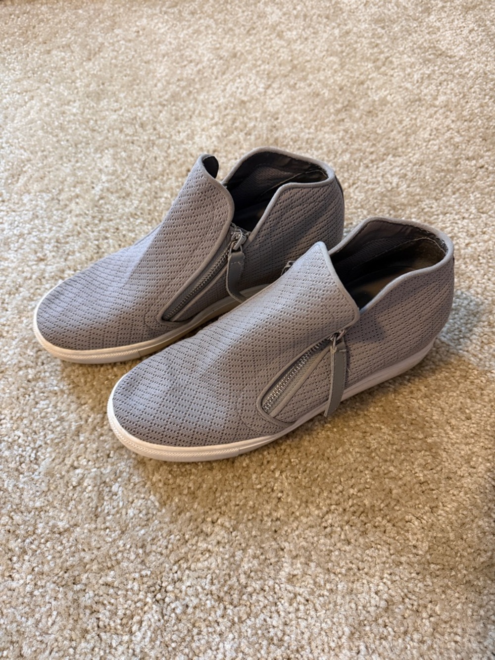 Steve Madden Light Gray Perforated Side-Zip Wedge Sneakers